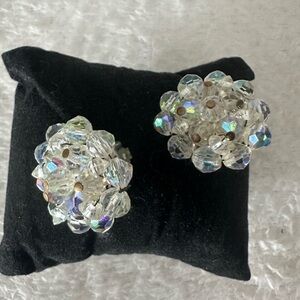 Vintage Aurora Borealis Crystal Clip Earrings